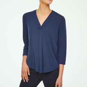 Loft Outlet Navy Pleated V Neck XS Blouse